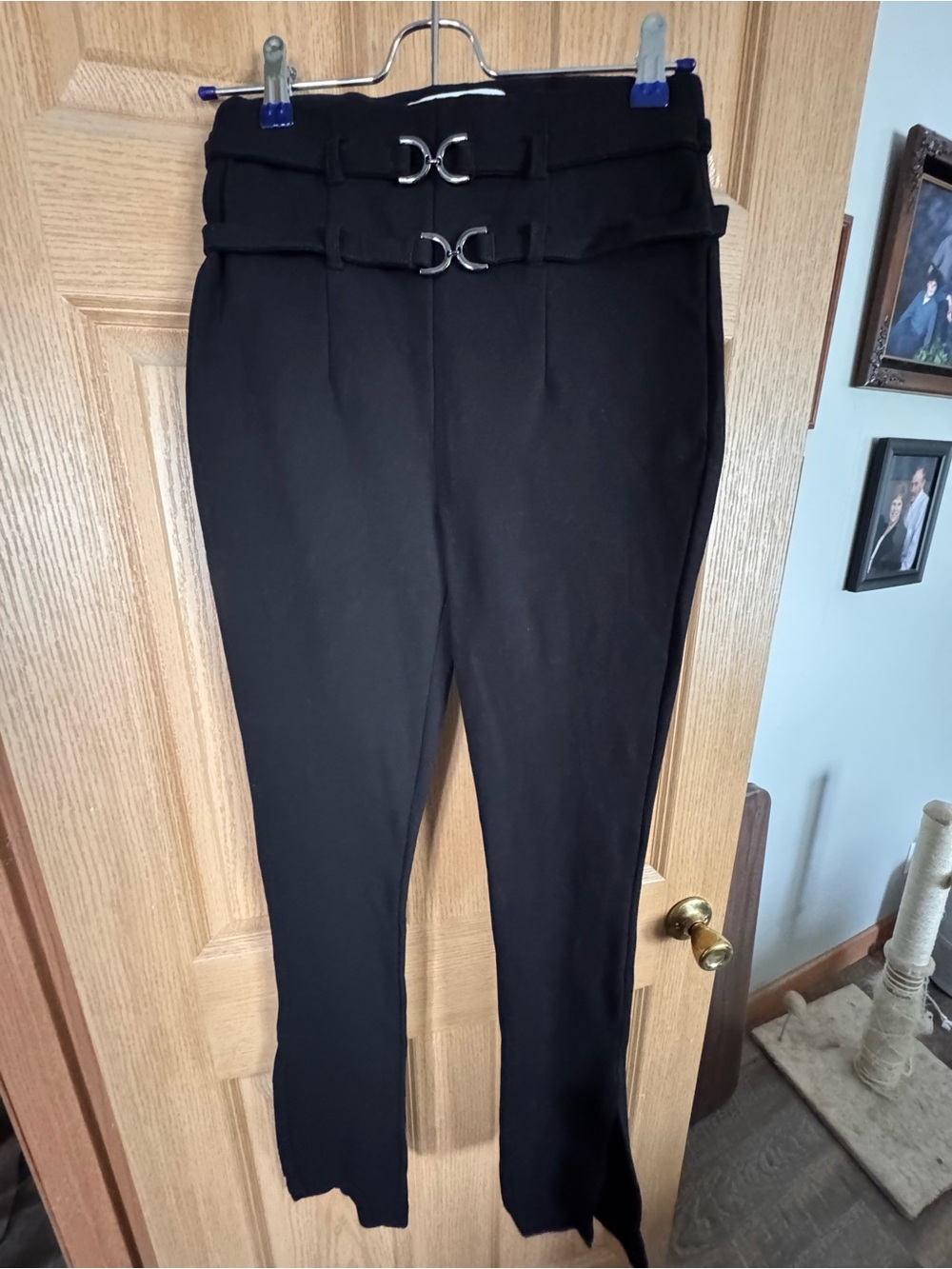 ZARA High-Waist Black Dress Pants with Double Buckle Detail